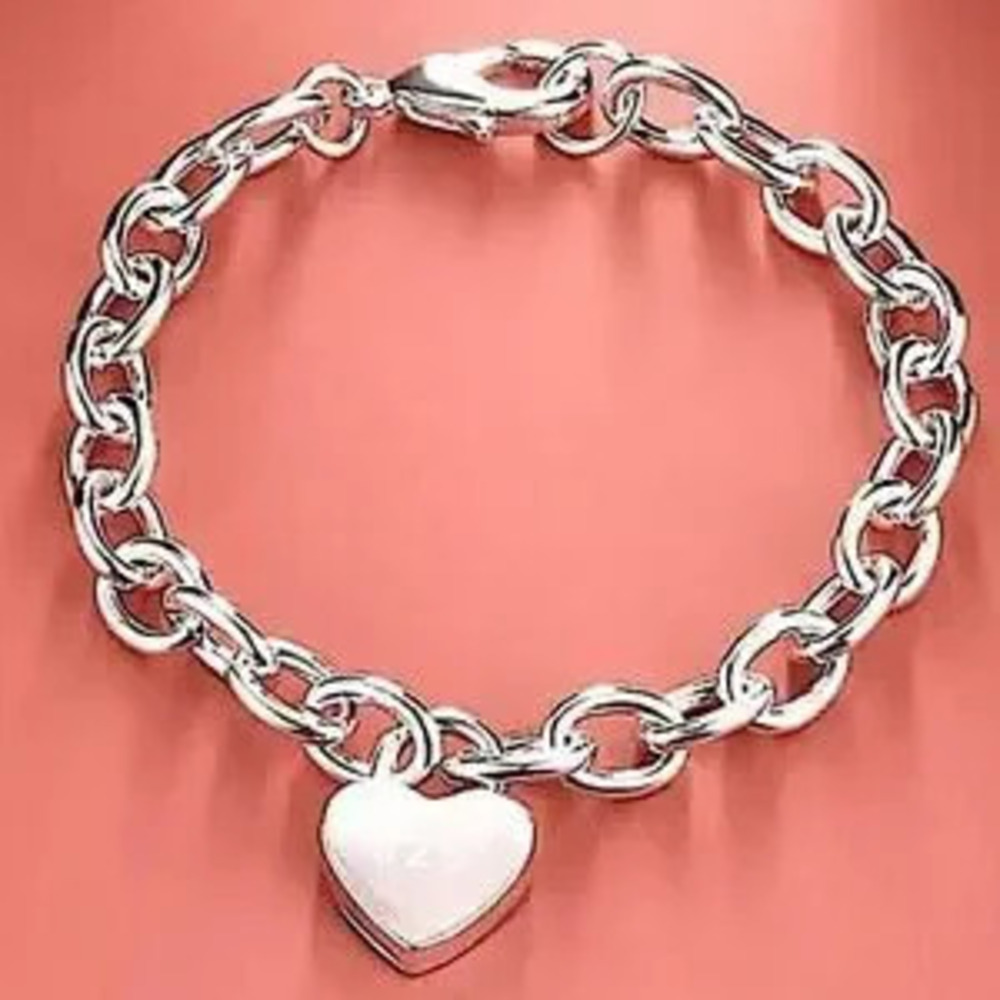 Sterling Silver Heart Lock Chain Link Bracelet